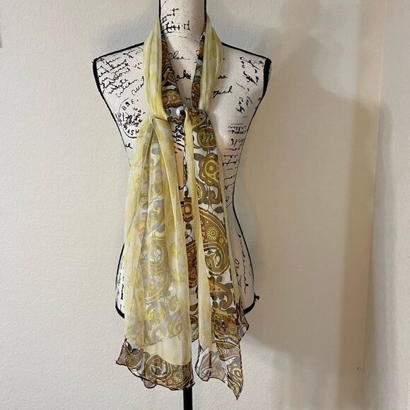 ❤️Charming Charlie Yellow/Brown Paisley Scarf - Picture 2 of 8